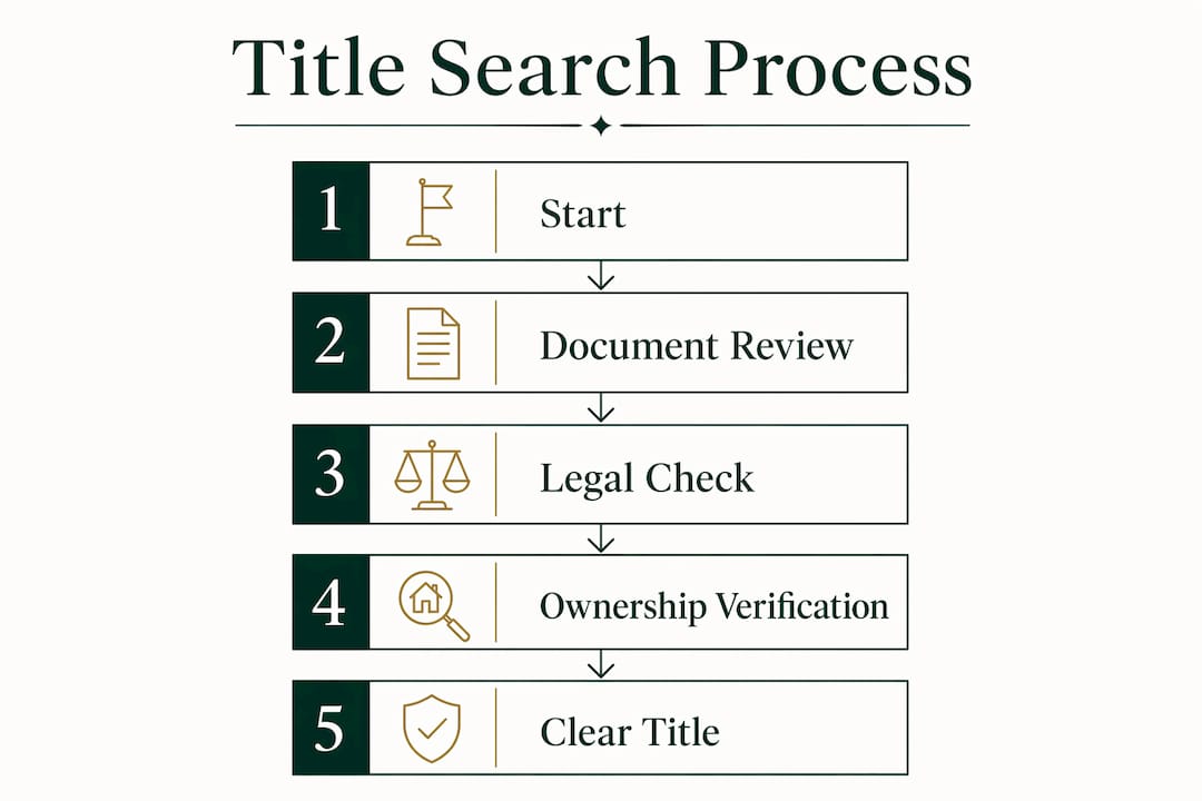 Infographic illustrating steps of property title search