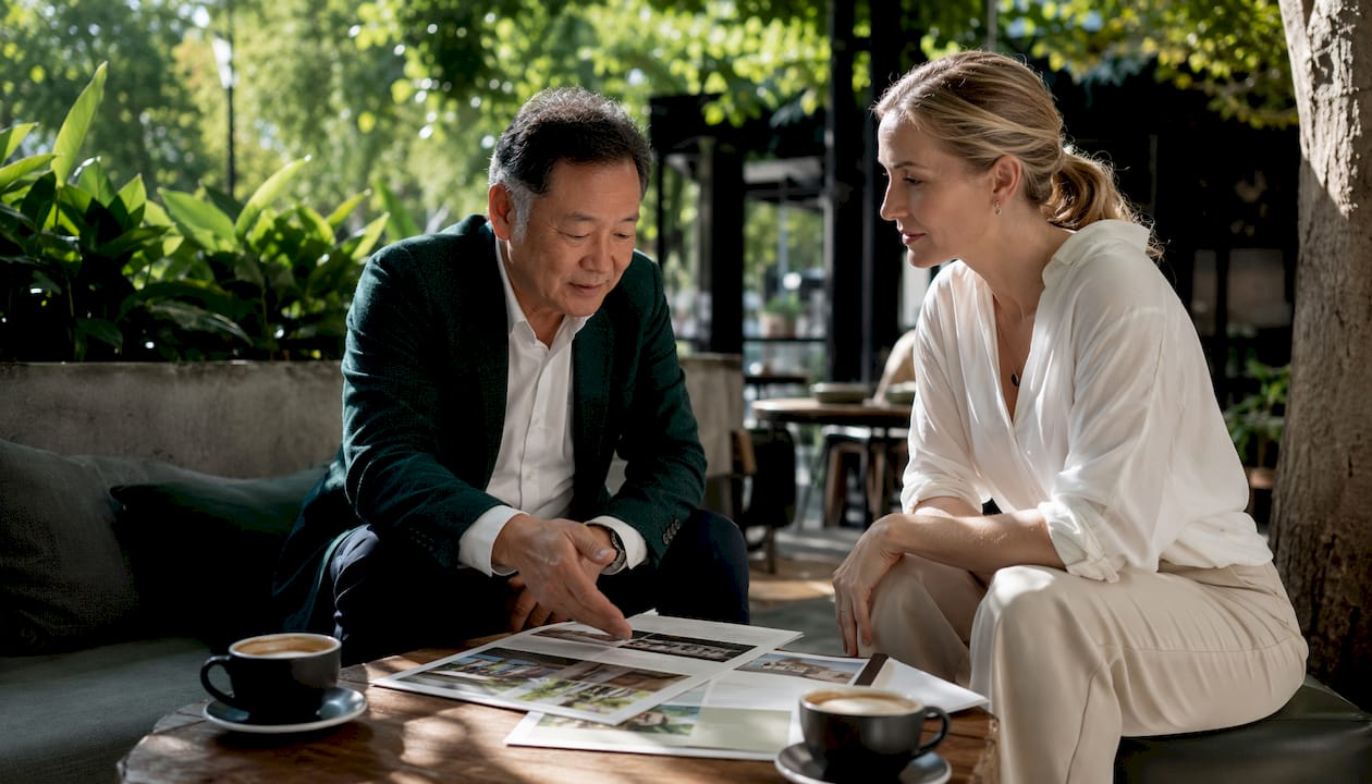 Two people discussing Sydney property options