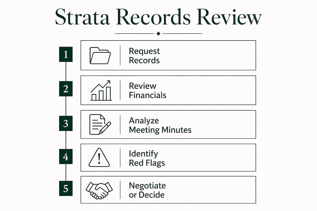 Infographic outlining strata records review steps