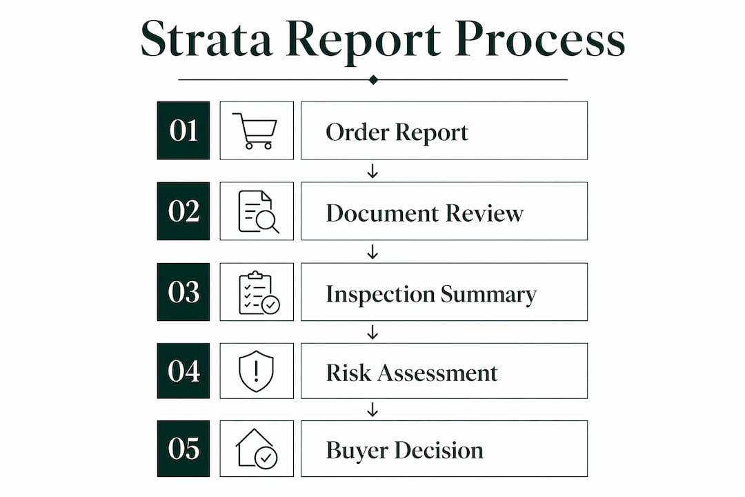 Infographic showing strata report process steps