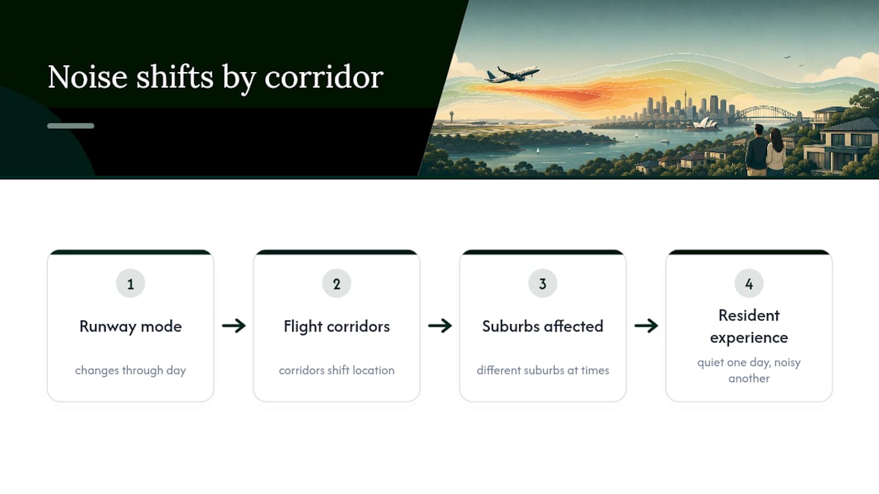 Diagram of Sydney Airport noise distribution by time and corridor