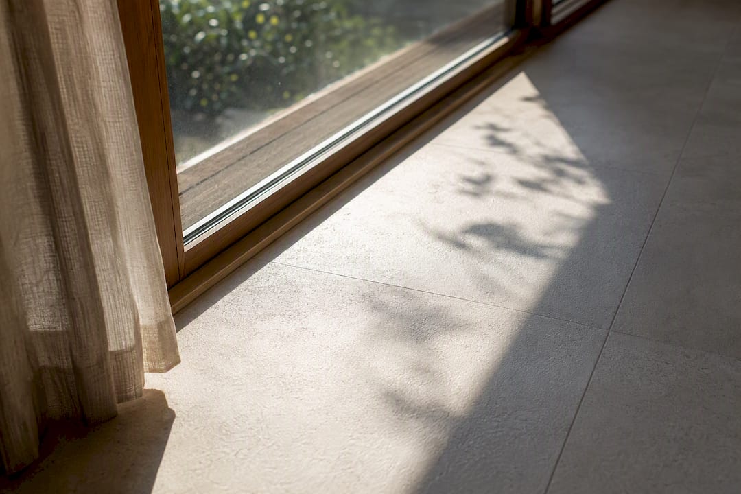Sunlight reaching a thermal mass floor