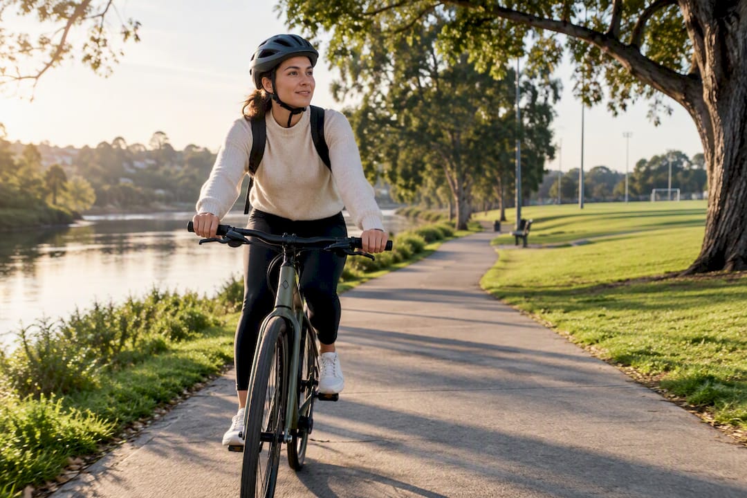 Cyclist using Marrickville Cooks River path