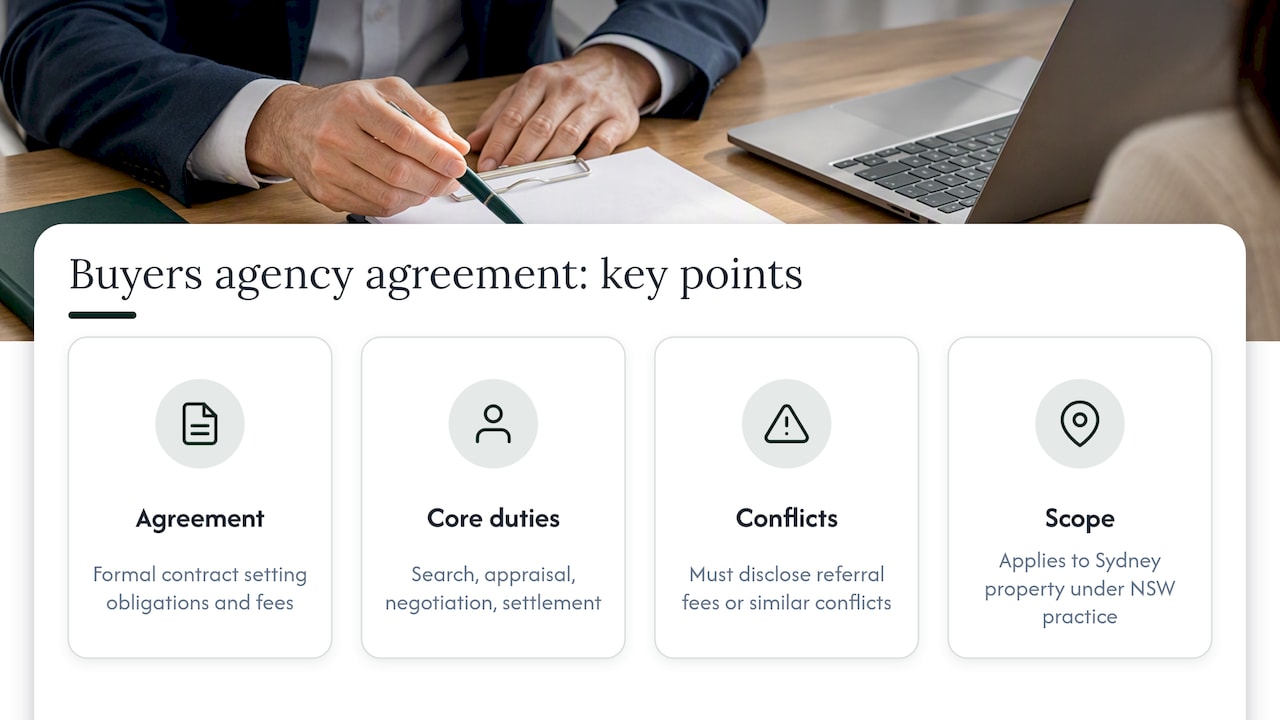 What a buyers agency agreement is and the agent's legal duties — overview diagram