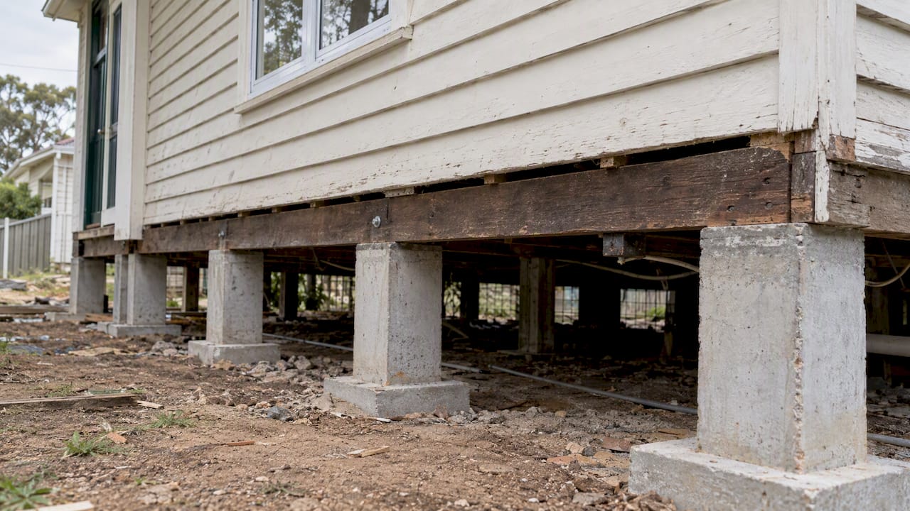 Raised house foundation on concrete piers